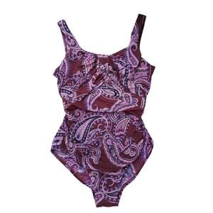 Lands' End Exotic One Piece Swimsuit Sz 8 Purple Paisley Criss Cross Back $150